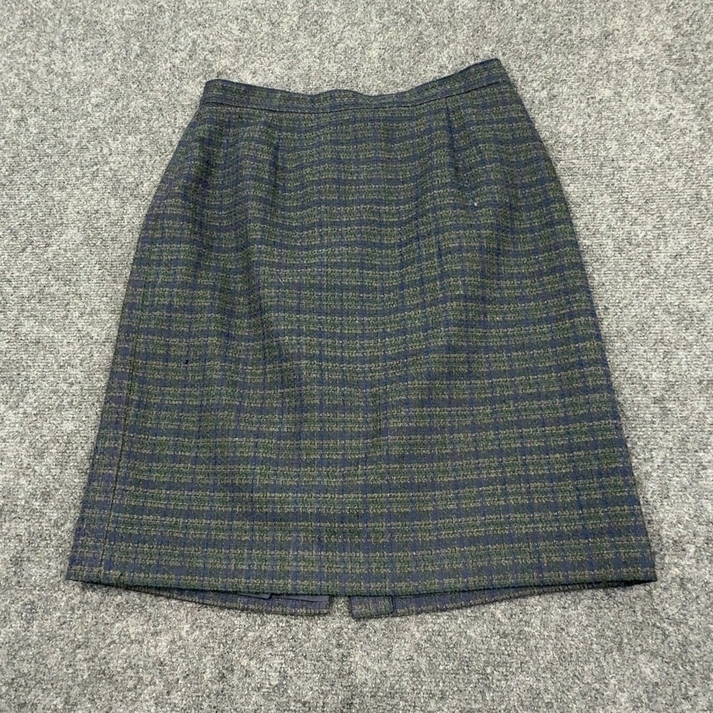 Vintage Stephanie Andrews Skirt Womens 12 Blue Green Rayon Blend Plaid Casual